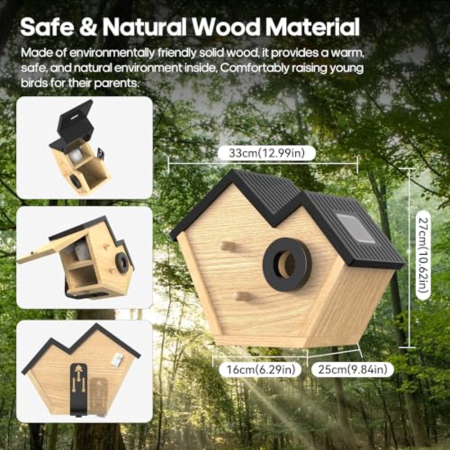 Wooden Bird House with Camera, - Smart Bird Feeder Camera reseña y precio