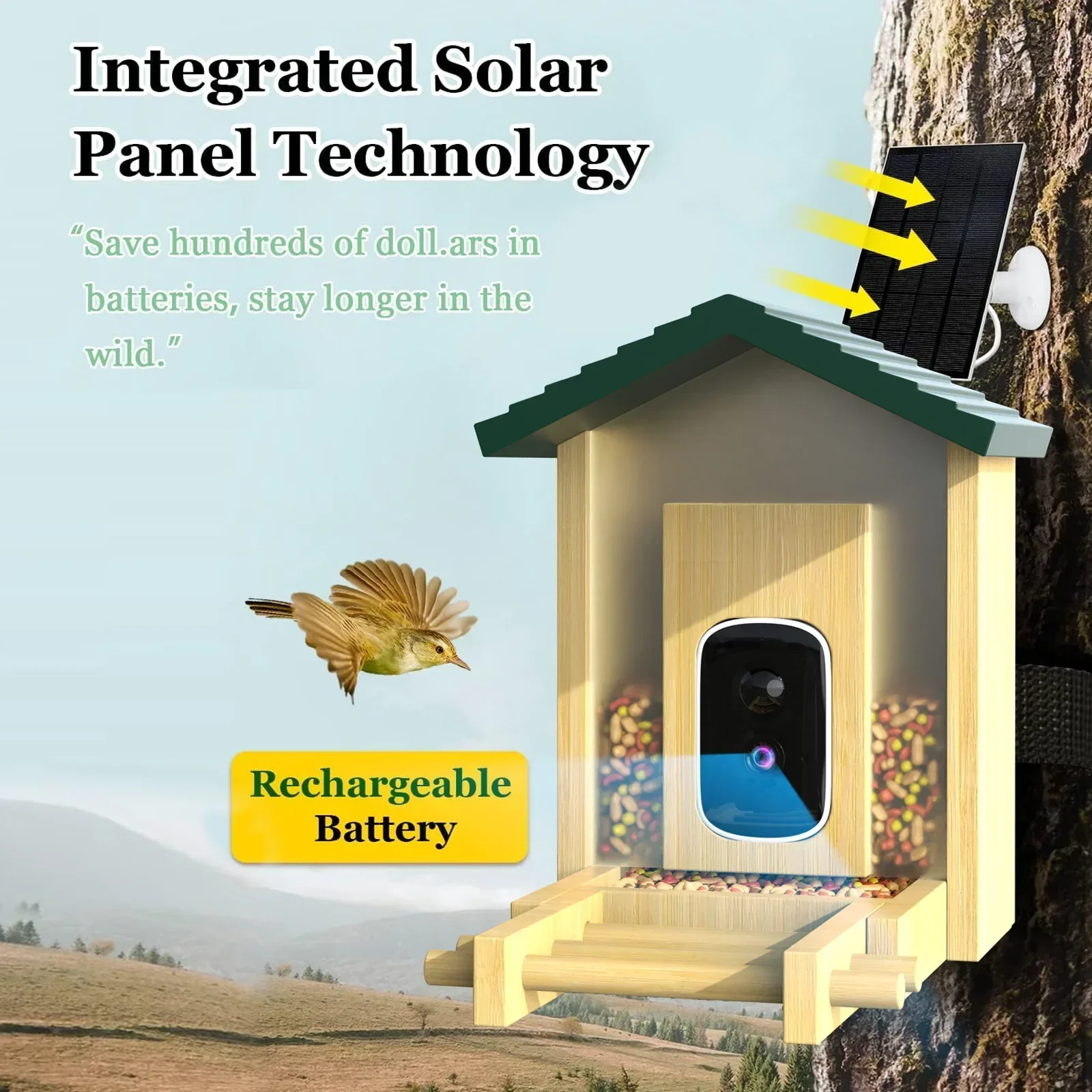 In stock Bamboo with Solar Pow - Smart Bird Feeder Camera reseña y precio